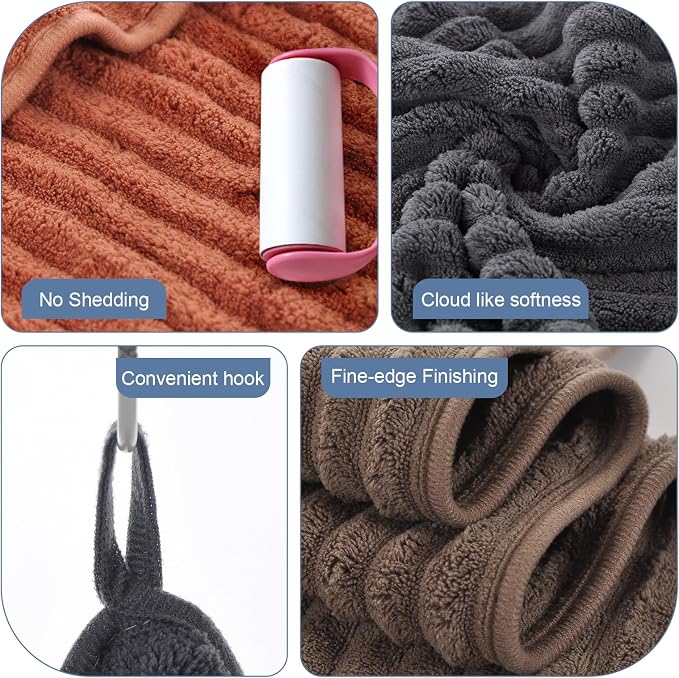 ZVH Hand Towels for Bathroom 6pcs,Quick Dry Microfiber,Super Soft | 14X29.5inch,Hand Towels With Hanging Loops for Spa,Kitchen,Hotel (Brick red+Dark grey+Brown, Set of 6)