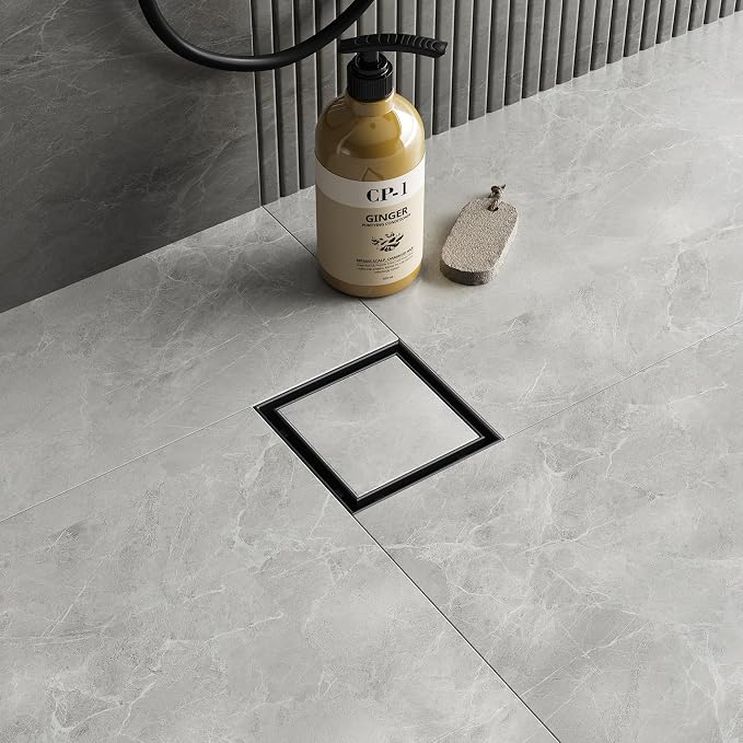 Neodrain Square Shower Drain with Removable Tile Insert Grate,304 Stainless Steel, CUPC Certified, Includes Hair Strainer (Matte Black, 4 in)