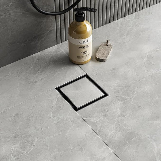 Neodrain Square Shower Drain with Removable Tile Insert Grate,304 Stainless Steel, CUPC Certified, Includes Hair Strainer (Matte Black, 4 in)