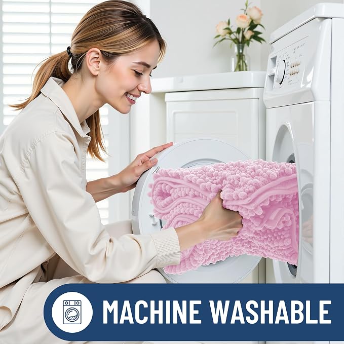 Smiry Bathroom Rugs 24X16, Extra Soft Rubber Backing Chenille Bath Mats | Pink Machine Washable Non Slip Quick Dry Bath Mats for Bathroom Floor, Tub, Shower, Home Decor Accessories