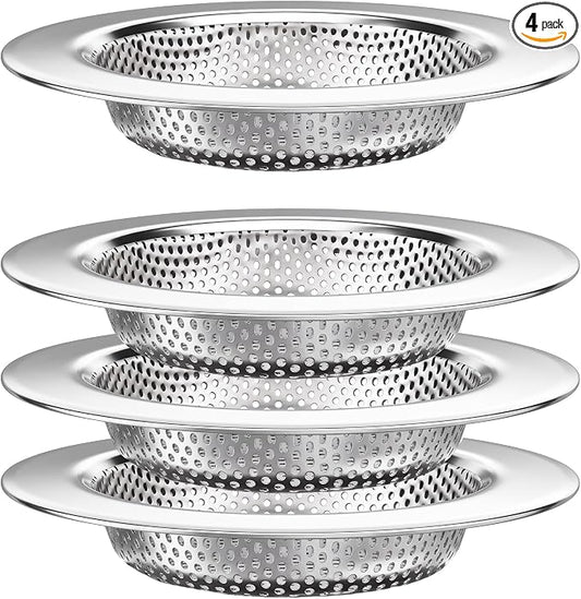 Seatery Kitchen Sink Drain Strainers/Filter/Screen/Basket Strainer, Stainless Steel Food Scraps Drain Catcher, Outer Diameter 4.5 inch/11.3cm, Inner Diameter 3 inch/7.6cm, Pack of 4