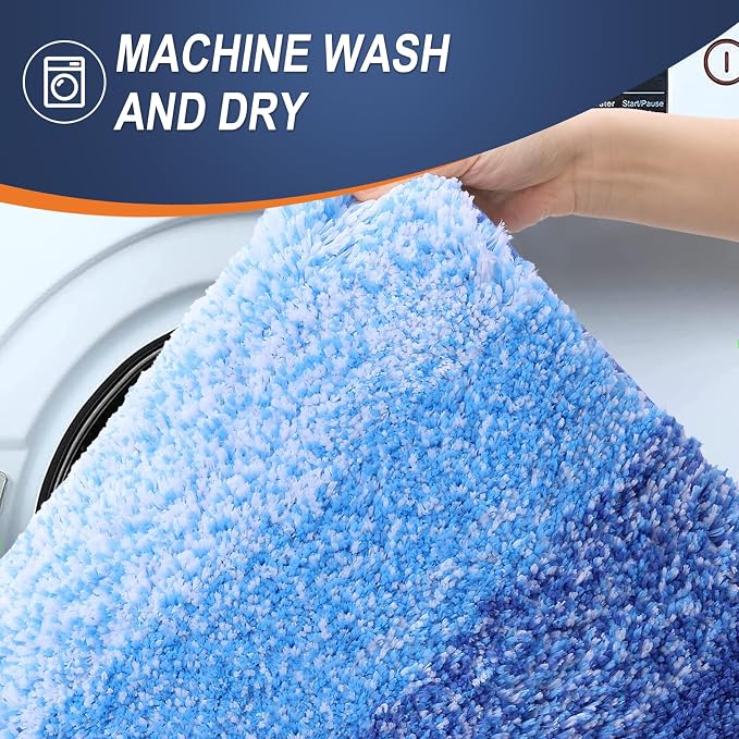 OLANLY Micorfiber Bathroom Rug Set 2 Piece, 30"x20"+U-Shaped 24"x20" | Light Royal Blue, Soft Absorbent Bath Mats and Contour Toilet Rug, Non-Slip, Machine Wash Dry, Plush Bath Mats for Bathroom