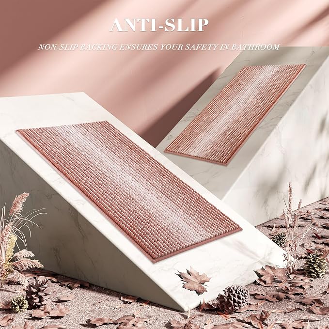 BSICPRO Bathroom Rugs Set 2 Piece, Non Slip Striped Bath Mat, Caramel Brown | 20"x32" Plus 16"x24"，Soft Absorbent Chenille, Quick Dry Machine Washable, Shower Rug for Bathroom Floor, Tub, Bedroom Decor