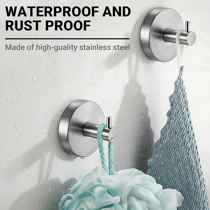 cleanan Suction Cup Hooks for Shower Wall - Heavy Duty Stainless Steel Bathroom Hanger, Vacuum Towel Hooks for Inside Shower Glass Door, Tile & Mirror, Waterproof Loofah Robe Holder No Drill (2 Pack)
