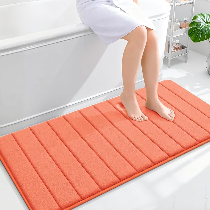 OLANLY Memory Foam Long Bathroom Rugs Runner 47x24, Super Soft Absorbent | Coral, Quick Dry Bath Mat, Machine Washable Shower Floor Rugs, Bathmat Carpet for Bathroom Floor, Tub and Shower