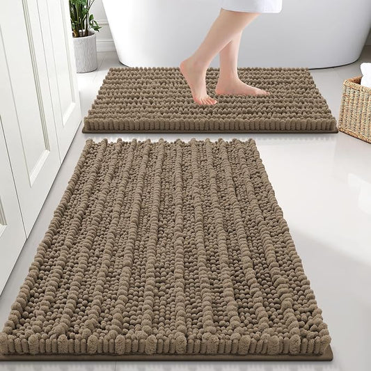 Smiry Bathroom Rugs Sets 2 Piece (30x20+24x16), Extra Soft Bath Mats | Camel Soft Absorbent, Rubber Backing Machine Washable Quick Dry Chenille Bath Rug Set for Tub, Shower, and Floor