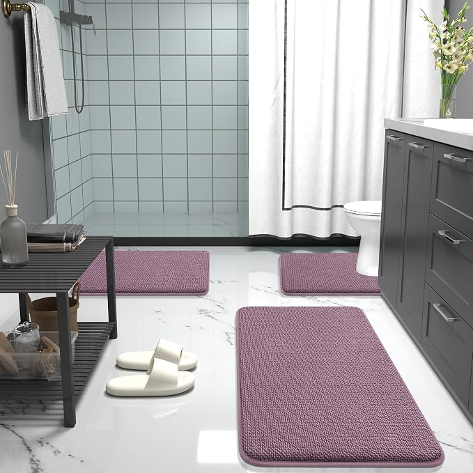 OLANLY Thick Memory Foam Bathroom Rugs 30x20, Absorbent Bath Mat, Deep Plum | Soft Quick Dry Bath Rugs, Non-Slip, Machine Washable Carpet for Bathroom Floor, Tub and Shower, Home Decor Accessories