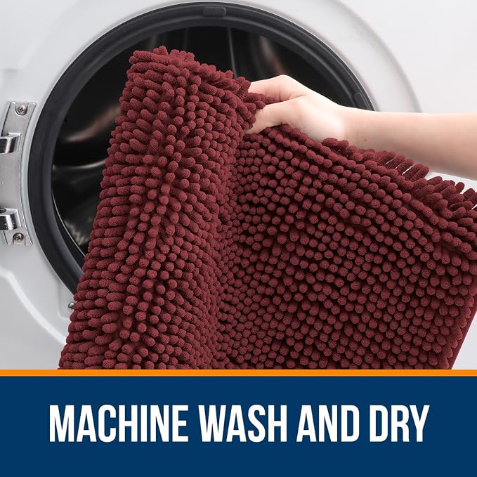 OLANLY Small Bathroom Rugs 24x16, Soft Absorbent Chenille Bath Rugs, Rubber Backing Quick Dry, Machine Washable Bath Mats for Bathroom Floor, Tub and Shower, Home Decor Accessories, Andorra Red-Brown | Andorra Red-Brown, Quick-Drying Rubber Backing, Wa...
