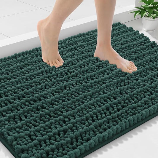 Smiry Bathroom Rugs 36X24, Extra Soft Rubber Backing Chenille Bath Mats | Green Machine Washable Non Slip Quick Dry Bath Mats for Bathroom Floor, Tub, Shower, Home Decor Accessories