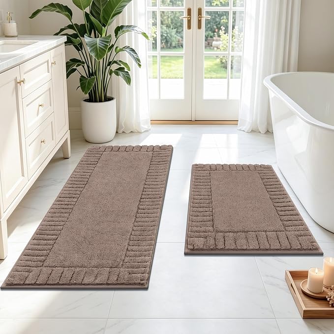 Pauwer Bathroom Rugs Sets 2 Piece, Non Slip Plush Bath Mats, Coffee | Machine Washable, Microfiber Shower Rugs, Absorbent Quick Dry, Floor Mat for Bath Floor Tub and Shower