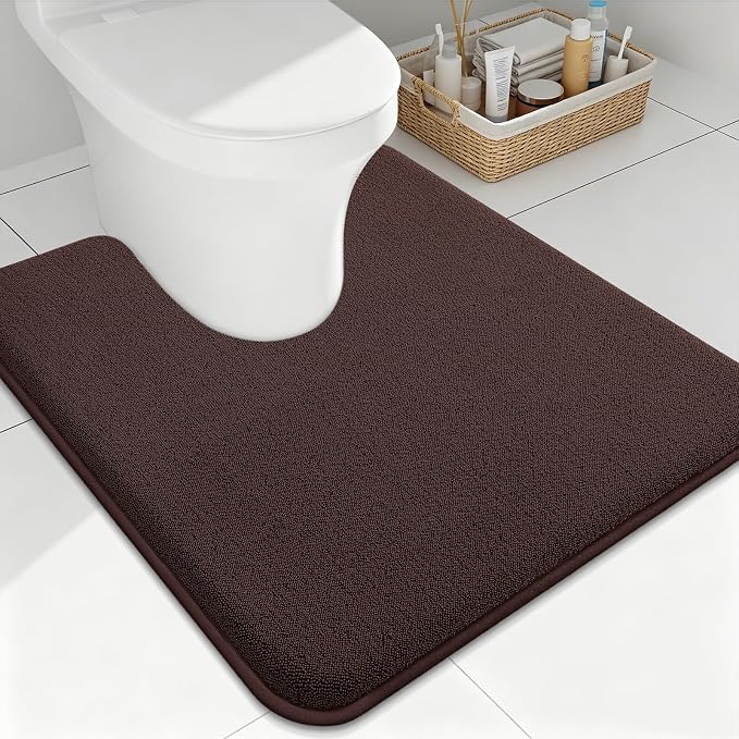 Smiry Memory Foam Toilet Rugs U Shaped 24x24, Extra Soft Bath Mat | Brown Quick Dry, Machine Washable Bath Mats for Bathroom, Shower, Tub and Home Decor Accessories