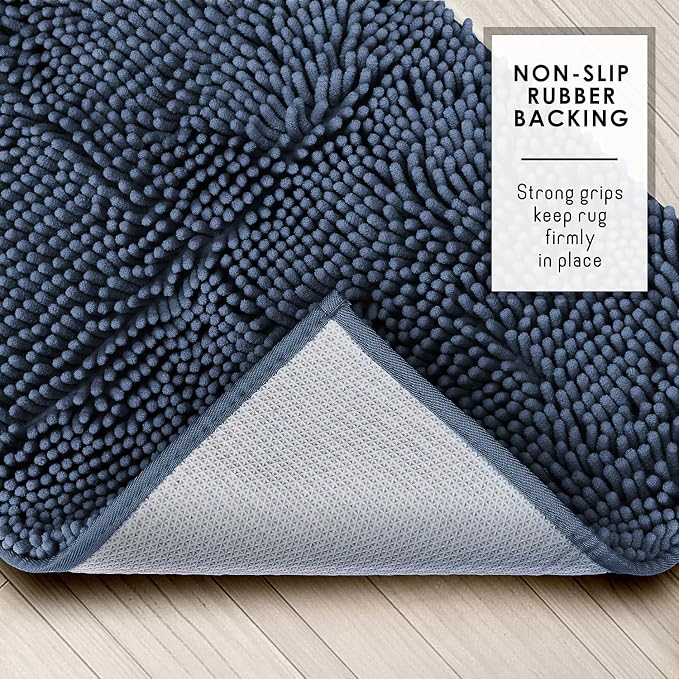 Hearth & Harbor Bathroom Rugs, Chenille Bath Mat - Machine Washable Bath Mats for Bathroom Non-Slip Backing Rubber, Quick Dry Mat - Navy Blue Bath Rug, 17x24-20x32-20x24