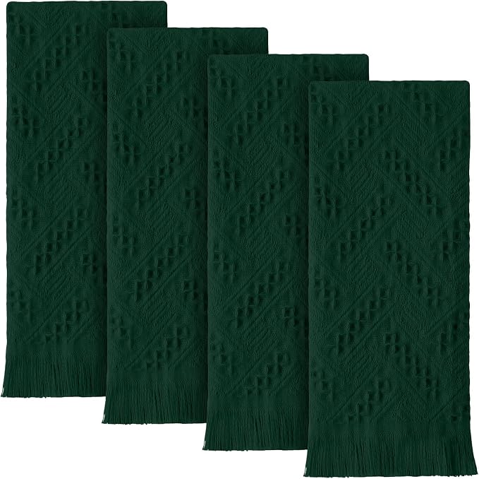 HunnmingRe 24 Pack Boho Hand Towel for Kitchen,Forest Green | 14x30 Inch, 100% Turkish Cotton, Summer Boho Decorative ,Towel Waffle ,Farmhouse Decor ,Absorbent Soft ,Guest Gift