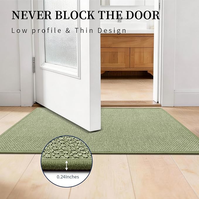 YIHOUSE Green Bathroom Rugs Sets 2 Piece, Quick Dry Thin Bath Mat with Toilet Rug, Non Slip Absorbent Machine Washable, Bath Rugs for Tub Sink Home Decor (17"x24" + 17.5"x24" U-Shaped)