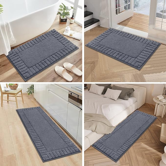Pauwer Bathroom Rugs Sets 3 Piece, Microfiber Bath Mat Set, Dark Grey | Non Slip Washable, Soft Plush, Extra Absorbent Bath Mats, U Shaped Contour Toilet Rug for Bathroom
