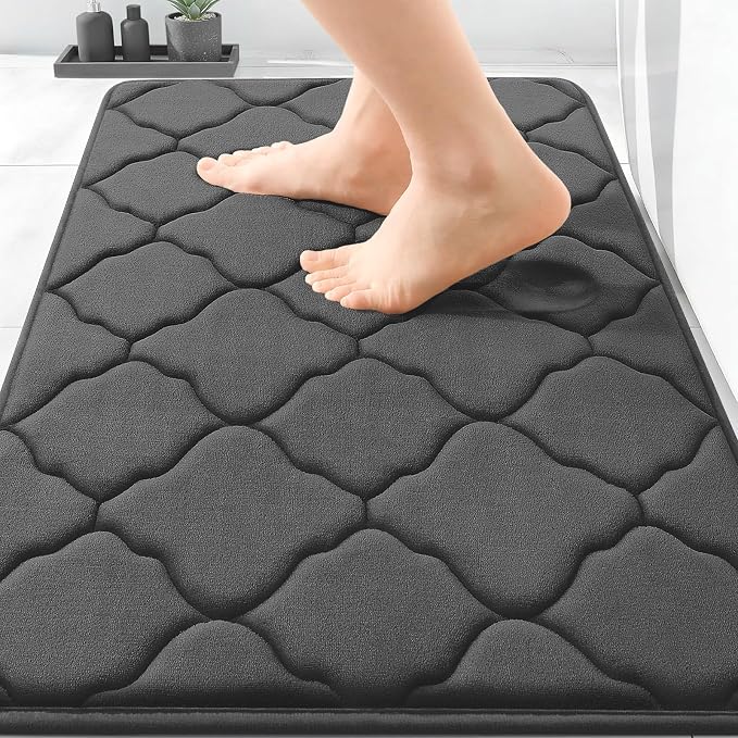 OLANLY Memory Foam Bath Mat Rug 36x24, Ultra Soft and Absorbent Bathroom Rugs, Non-Slip, Comfortable, Machine Washable Bath Carpet for Bathroom Floor, Tub, Shower and Home Decor Accessories, Black | Thick Absorbent Carpet, Non-Slip Backing, Machine Was...