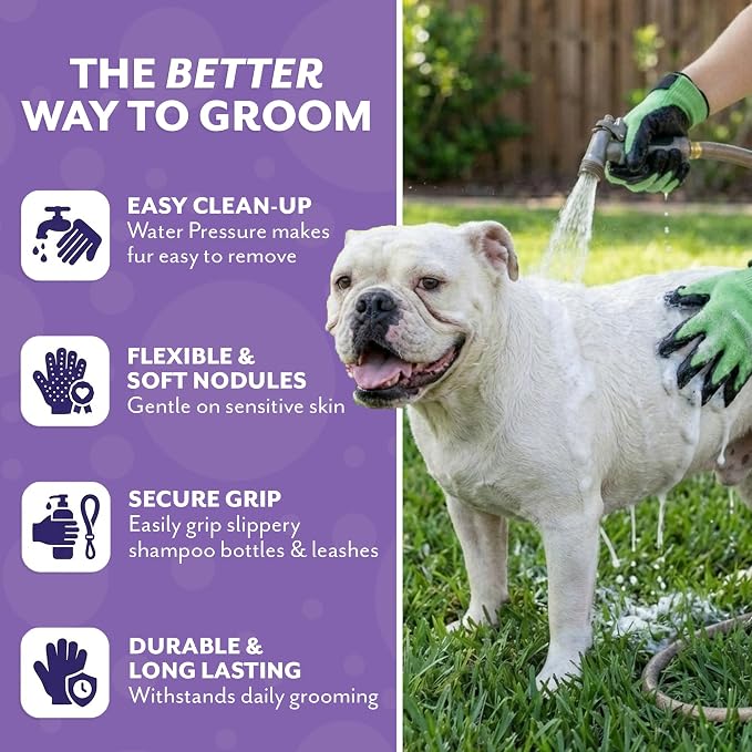 Pet Grooming Gloves - Patented #1 Ranked, Award Winning Shedding, Bathing, & Hair Remover Gloves - Gentle Brush for Cats, Dogs, and Horses (Black, Large)