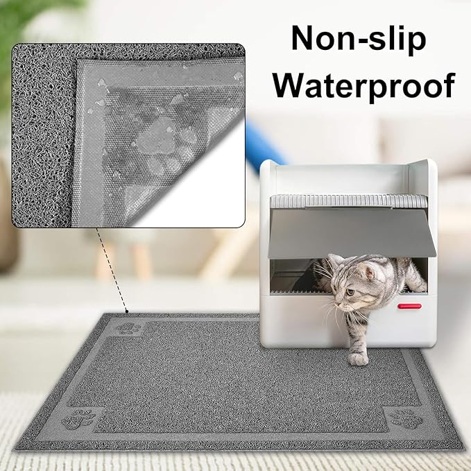 UPSKY Large Cat Litter Mat Trapper 35"×23", Waterproof, Non-Slip, Gray | Large Litter Box Mat, Foldable Trapping Mat, Anti-slip Design, For Cat Litter Boxes and Sensitive Paws, Easy to Clean