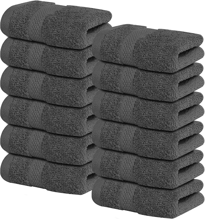 Infinitee Xclusives 100% Cotton Luxury Wash Cloths for Showering - 12 Pack | Washcloths [13x13] - Soft and Absorbent Face Towels for Bathroom Wash Clothes - Gym, Spa & Hotel Use