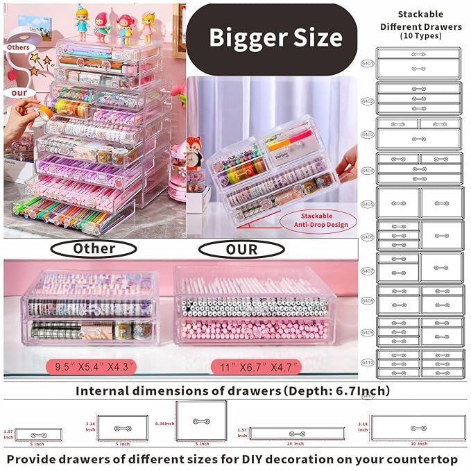 Cq acrylic Bathroom Organizer with 4 Drawers,Stackable Containers for Organizing with Drawers for Vanity Counter and Desk,Plastic Clear Storage Drawers for Cabinet Makeup,Craft,Beauty Supplies,1Pcs