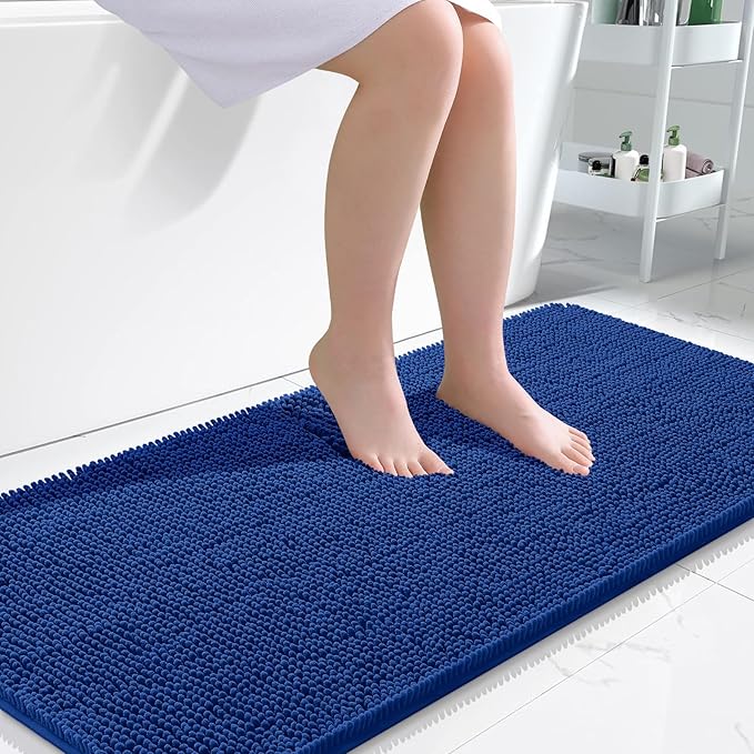 OLANLY Bathroom Runner Rugs 45x27, Extra Soft Absorbent Chenille Bath Rugs | Royal Blue, Quick-Drying Rubber Backing, Washable Long Bath Mat for Bathroom Floor, Tub and Shower, Home Decor Accessories