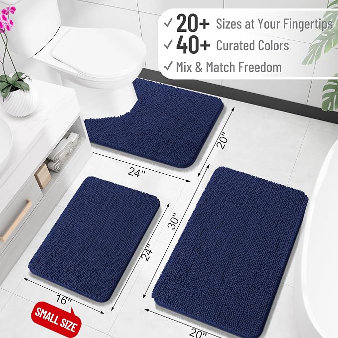 OLANLY Large Bathroom Rugs 59x35, Extra Soft Absorbent Chenille Bath Rugs | Twilight Sapphire, Quick-Drying Rubber Backing, Washable Bath Mat for Bathroom Floor, Tub and Shower, Home Decor Accessories