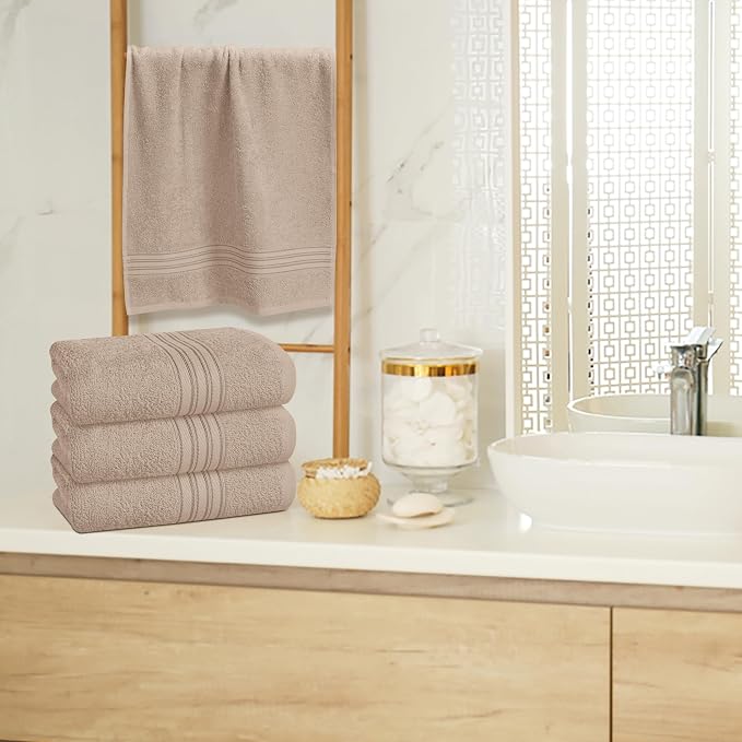 BOUTIQUO Ultra Soft Cotton 6 -Piece Hand Towel Set 16x24 Inch, Ideal for use in Bathroom, Kitchen, Gym, Spa & General Cleaning, Compact & Lightweight Multi Purpose Hand Towels - Tan