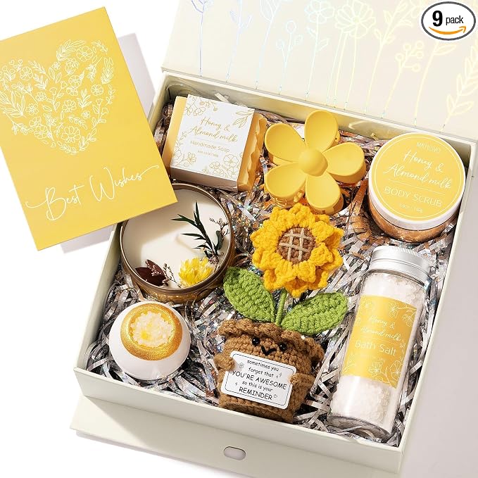 Spa Gifts Baskets for Women Bath Set Birthday Gifts for Women Self Care Kit | Honey & Almond Milk Spa Gifts Home Bath Relax Care Package, Christmas Thank You Gifts for Women Mom Her Friend Sister Teacher