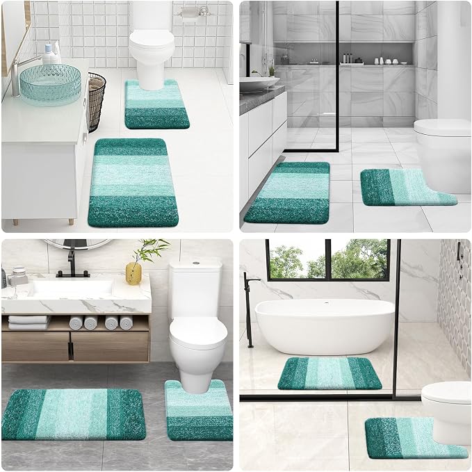 OLANLY Micorfiber Bathroom Rug Set 2 Piece, 24"x16"+U-Shaped 24"x20" | Blackish Green, Soft Absorbent Bath Mats and Contour Toilet Rug, Non-Slip, Machine Wash Dry, Plush Bath Mats for Bathroom