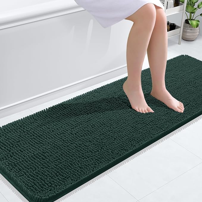 OLANLY Bathroom Runner Rugs 59x20, Extra Soft Absorbent Chenille Bath Rugs | Blackish Green, Quick-Drying Rubber Backing, Machine Washable Long Bath Mat for Bathroom Floor, Tub and Shower, Home Decor