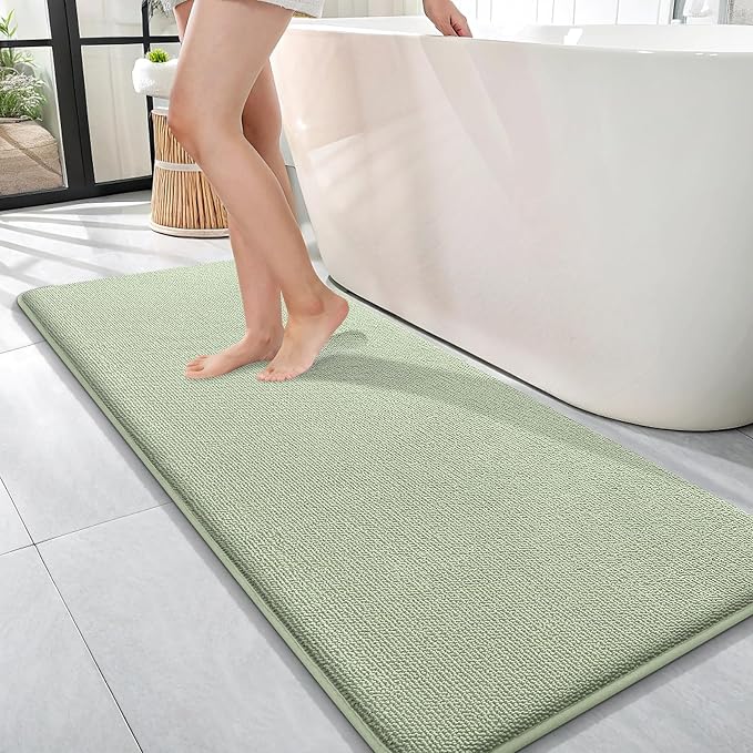 OLANLY Memory Foam Bathroom Runner Rugs 47x17, Long Bath Mats, Sage Green | Soft Quick Dry Bath Rugs, Non-Slip, Absorbent Machine Washable Mat for Bathroom Floor, Tub and Shower, Home Decor Accessories