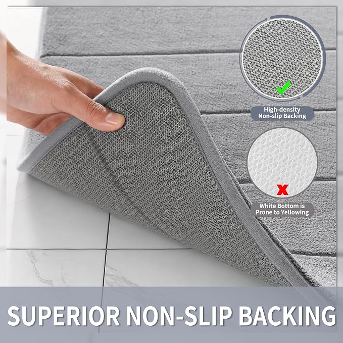 Yimobra Long Bath Mat 44"x24", Super Soft Quick Dry Memory Foam Bathroom Rug, Water Absorbent, Non Slip Backing Machine Washable for Tub Shower, Thick Comfort Support, Gray