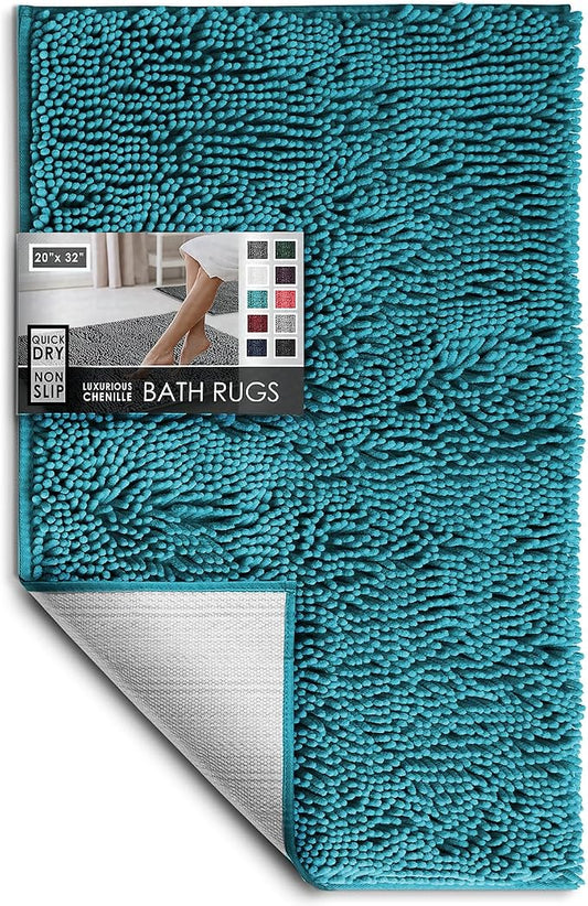 Hearth & Harbor Bathroom Rugs, Chenille Bath Mat - Machine Washable Bath Mats for Bathroom Non-Slip Backing Rubber, Quick Dry Bathroom Mat