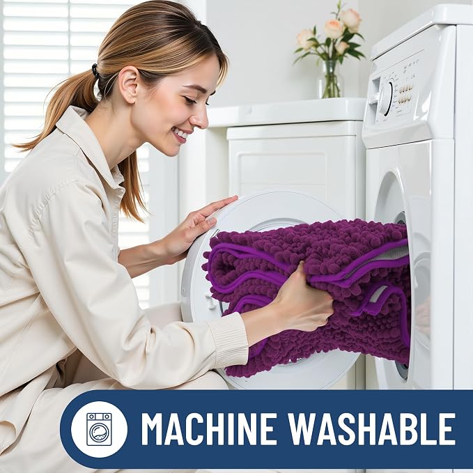 Smiry Bathroom Rugs 30X20, Extra Soft Rubber Backing Chenille Bath Mats | Violet Machine Washable Non Slip Quick Dry Bath Mats for Bathroom Floor, Tub, Shower, Home Decor Accessories