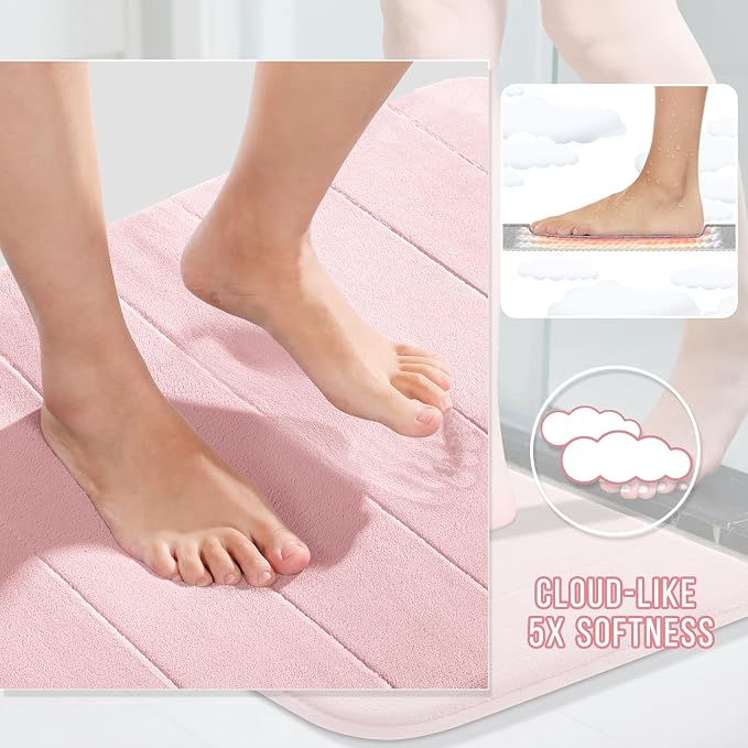 Yimobra Memory Foam Toilet Bath Mat U-Shaped, 24 X 20 Inches,Soft and Comfortable, Super Water Absorption, Non-Slip, Machine Wash and Easier to Dry for Bathroom Commode Contour Rug, Pink