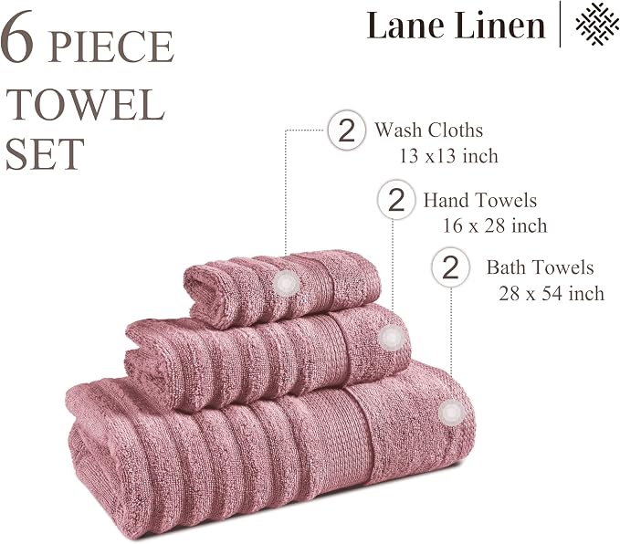 LANE LINEN Bath Towel Set Absorbent Quick Dry 100% Cotton - Wishful Mauve | Cotton Towels For Bathroom - OEKO-TEX Certified, Ring-Spun Durability, Ring-Spun Cotton, Terry Weave Comfort