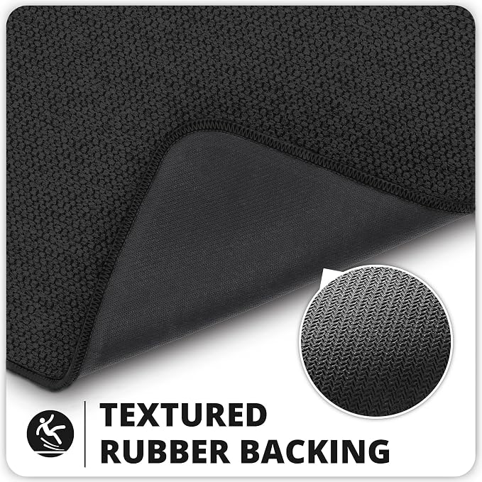 Bosap Bath Mat Set 2 Pieces,Ultra Thin Bathroom Rugs,Rubber Toilet Rugs | Non Slip,Quick Dry,Machine Washable,Low Pile,Absorbent,Shower,Sink,Bathroom Decor.(Black,17"x27" Plus 20"x24"U Shaped)