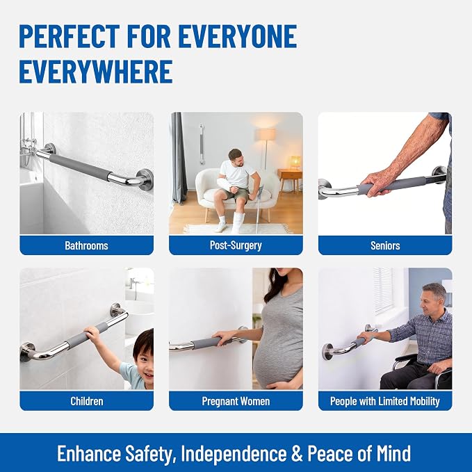 MrHAND Shower Grab Bars for Seniors,16 Inch 2 Pack,Anti-Slip Silicone Grip | SUS 304 Stainless Steel,Wall Mounted Shower Handles,ADA Compilant,Suitable for Seniors,Handicap,Pregnant & Kids