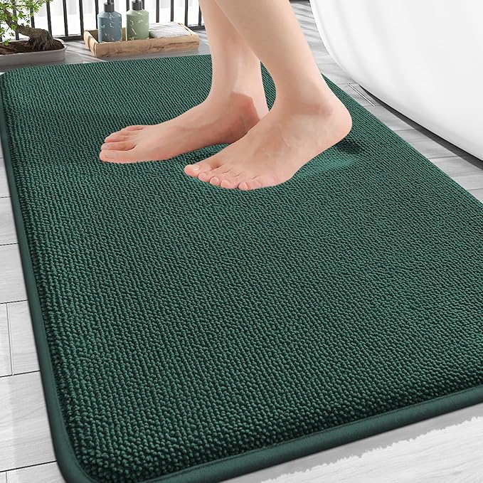 OLANLY Memory Foam Bathroom Rugs 30x20, Absorbent Bath Mat, Blackish Green | Soft Quick Dry Bath Rugs, Non-Slip, Machine Washable Carpet for Bathroom Floor, Tub and Shower, Home Decor Accessories