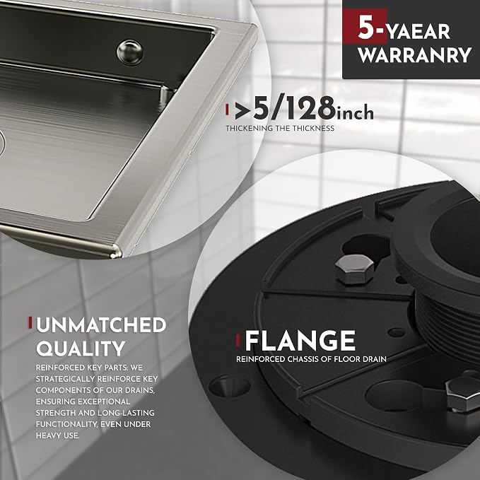 WEBANG 4 Inch Square Shower Drain Nickel Floor Drain with Flange Reversible 2-in-1 Cover Tile Insert Grate Removable SUS304 Stainless Steel CUPC Certified Brushed Nickel