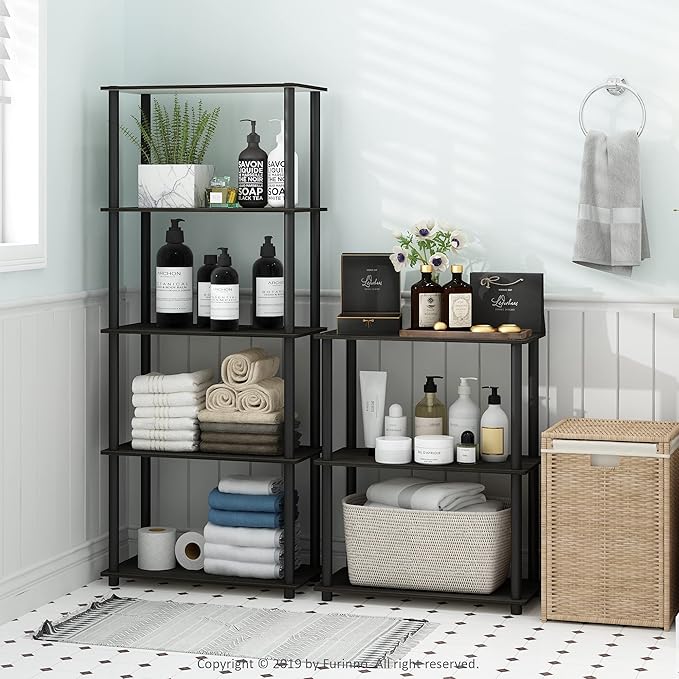 Furinno TURN-N-TUBE Storage Shelves, 3-Tier Book Shelf, Corner Shelf, Toolless Open Shelves, for Organization and Storage, Living Room, Garage, Home Office, Espresso