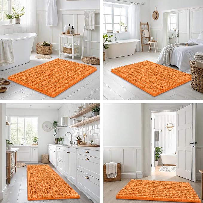Smiry Bathroom Rugs 36X24, Extra Soft Rubber Backing Chenille Bath Mats | Orange Machine Washable Non Slip Quick Dry Bath Mats for Bathroom Floor, Tub, Shower, Home Decor Accessories