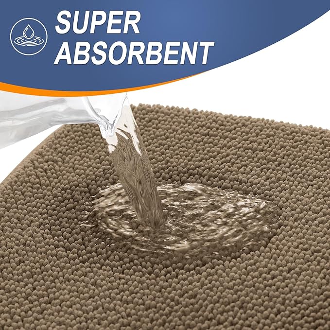 OLANLY Thick Memory Foam Bathroom Rugs 36x24, Soft Absorbent Bath Mat, Tan | Quick Dry Bath Rugs, Non-Slip Carpet, Machine Washable Mats for Bathroom Floor, Tub and Shower, Home Decor Accessories