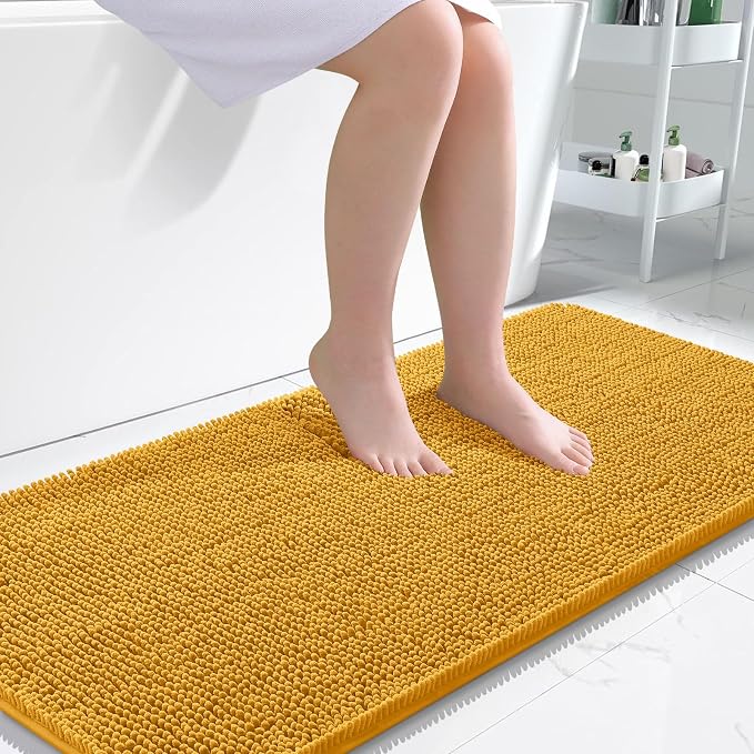 OLANLY Bathroom Runner Rugs 47x24, Extra Soft Absorbent Chenille Bath Rugs | Golden Yellow, Quick-Drying Rubber Backing, Washable Long Bath Mat for Bathroom Floor, Tub and Shower, Home Decor Accessories