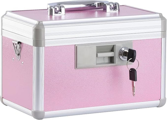 xydstay Medicine Box, First Aid Safe Medication Storage Box,Layered Aluminum Daily Medicine Cabinet,10.2" x 6.2" x 7.7", Pink