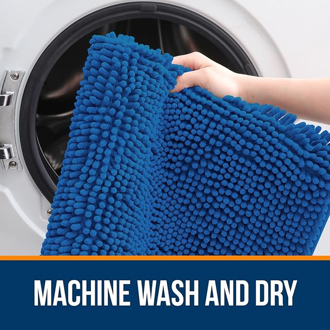 OLANLY Large Bathroom Rugs 40x32, Extra Soft Absorbent Chenille Bath Rugs | Deep Navy Blue, Quick-Drying Rubber Backing, Washable Bath Mat for Bathroom Floor, Tub and Shower, Home Decor Accessories