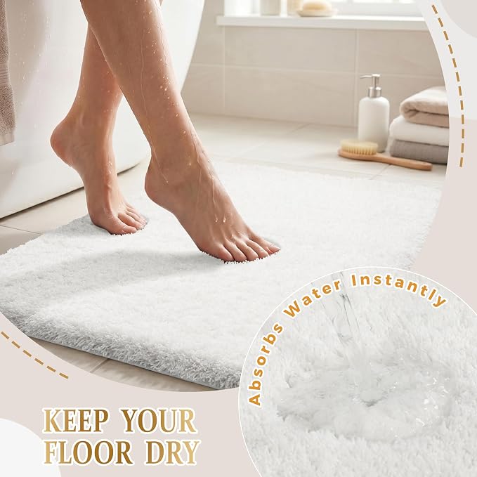 Yimobra Bathroom Rugs Non Slip Washable 47x24, Ultra Soft and Water Absorbent Bath Mats, Plush Fluffy Shower Mat Outside, Luxury Microfiber Thick Matts for Bathroom Floor/Tub, Off White