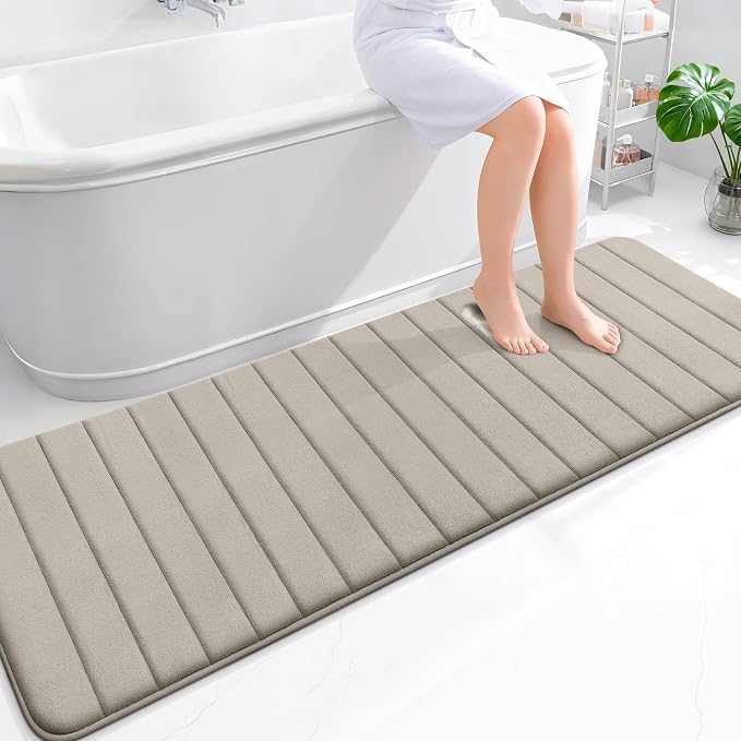 OLANLY Memory Foam Long Bathroom Rugs Runner 70x24, Super Soft Absorbent | Warm Taupe, Quick Dry Bath Mat, Machine Washable Shower Floor Rugs, Bathmat Carpet for Bathroom Floor, Tub and Shower