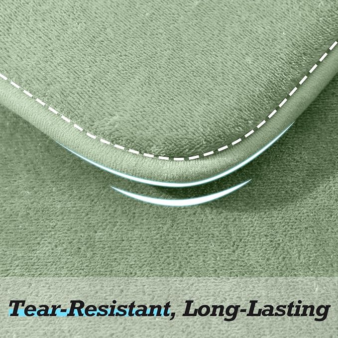 Bathroom Rugs Sets 2 Piece, Non-Slip & Quick Dry Bath Mat Set, Ultra Soft Velvet Bath Rugs for Bathroom, Toilet and Shower Floor, Grey Green