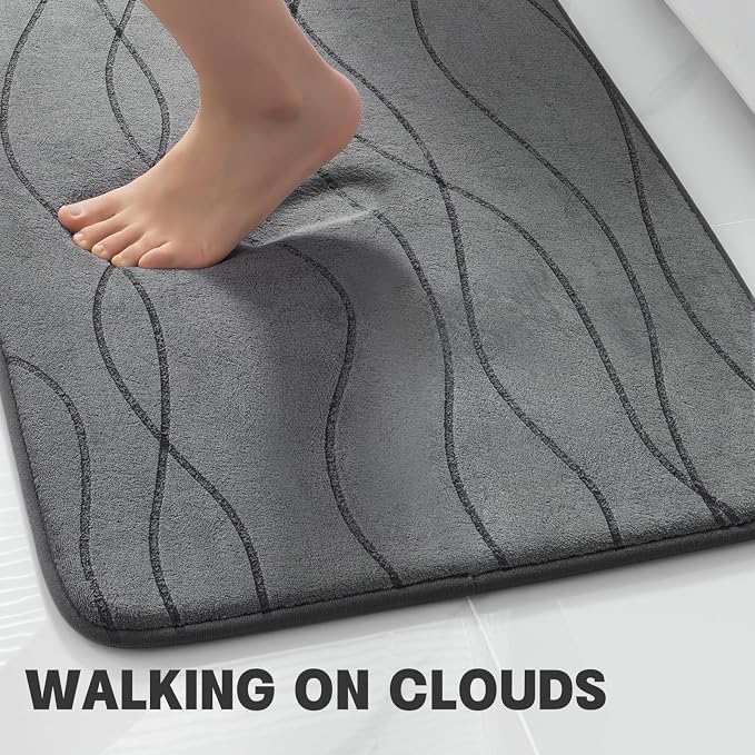 Bathroom Rugs Set 2 Piece, Memory Foam Bath Mat Dark Grey | U Shaped+Small Mat, Ultra Soft, Absorbent, Non-Slip, Machine Washable, for Bathroom, Sink and Toilet